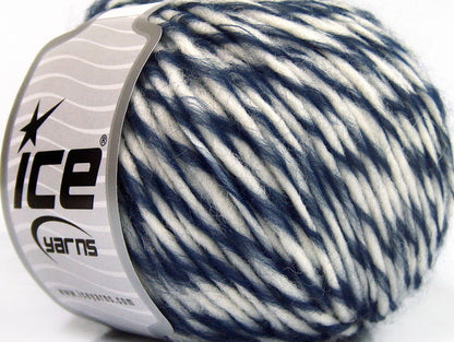 Lot of 8 Skeins Ice Yarns PICASSO WOOL (45% Wool) Hand Knitting Yarn Navy White