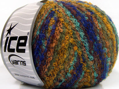 Lot of 8 Skeins ICE SALE BOUCLE (18% Wool 18% Viscose) Yarn Blue Turquoise Gold Green Shades