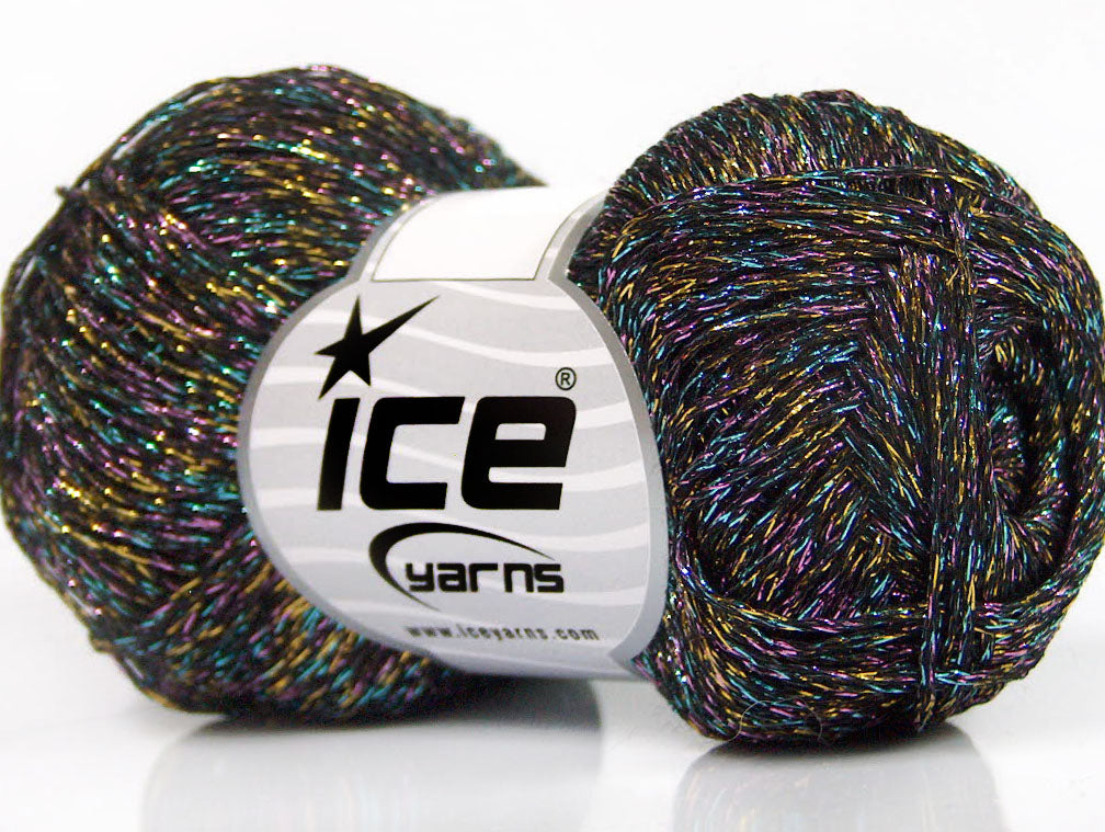Lot of 8 Skeins ICE SALE METALLIC (60% Viscose) Yarn Black Pastel Rainbow