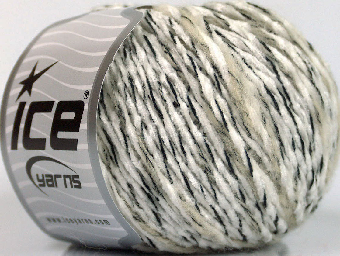 Lot of 8 Skeins Ice Yarns CHENILLE WOOL FLAMME (15% Wool) Yarn White Cream Black