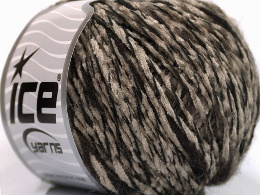 Lot of 8 Skeins Ice Yarns CHENILLE WOOL FLAMME (15% Wool) Yarn Camel Dark Brown Black