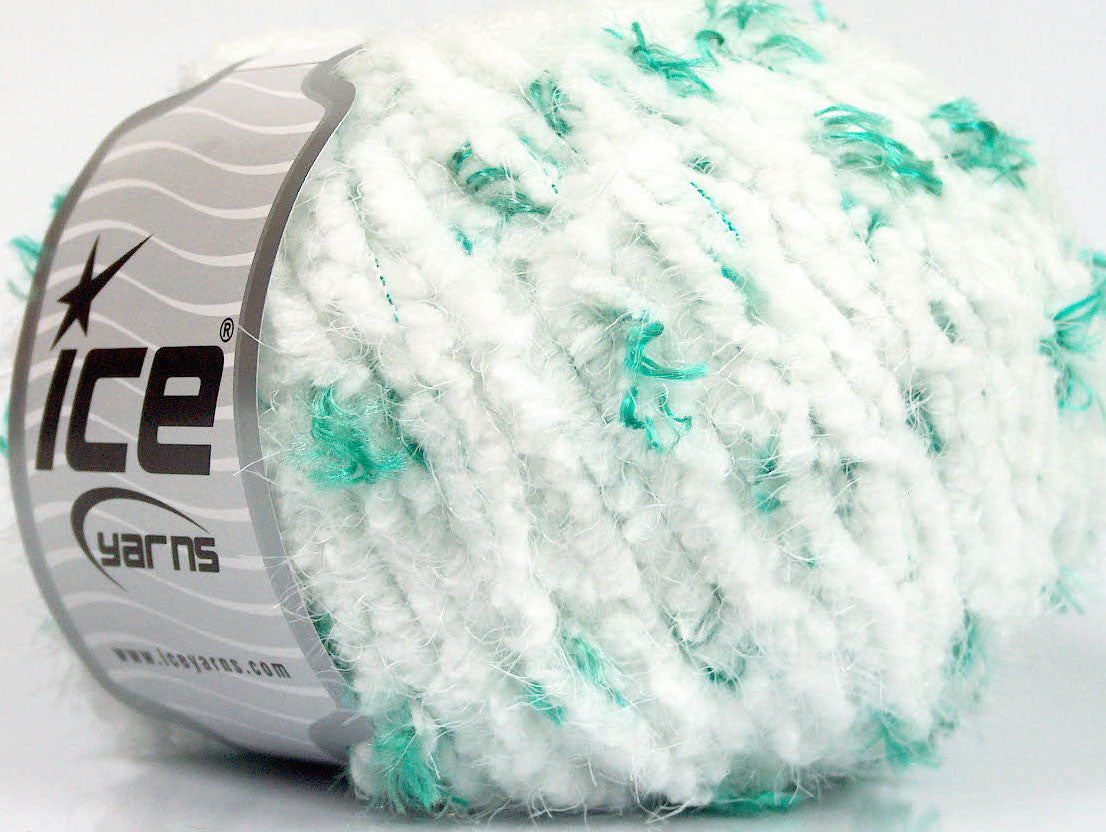 Lot of 8 Skeins ICE SALE EYELASH BLEND (20% Viscose) Yarn White Green