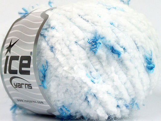 Lot of 8 Skeins ICE SALE EYELASH BLEND (20% Viscose) Yarn White Blue