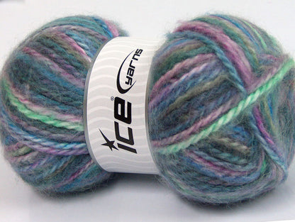 Lot of 2 x 150gr Skeins Ice Yarns SuperBulky ALPINE ANGORA COLOR (30% Angora) Yarn Blue Green Lavender