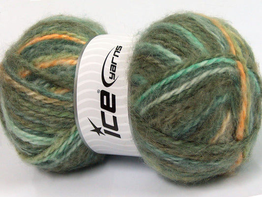 Lot of 2 x 150gr Skeins Ice Yarns SuperBulky ALPINE ANGORA COLOR (30% Angora) Yarn Green Shades Gold