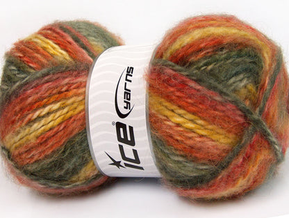 Lot of 2 x 150gr Skeins Ice Yarns SuperBulky ALPINE ANGORA COLOR (30% Angora) Yarn Khaki Copper Olive Green