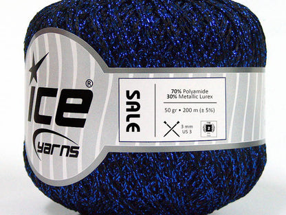 Lot of 6 Skeins ICE SALE METALLIC Hand Knitting Yarn Blue Black