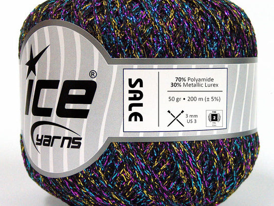 Lot of 6 Skeins ICE SALE METALLIC Yarn Black Turquoise Gold Fuchsia