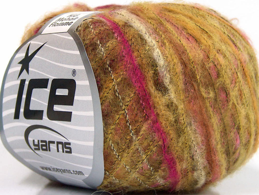 Lot of 10 Skeins Ice Yarns KID MOHAIR FLAMME (37% Kid Mohair) Yarn Olive Green Fuchsia