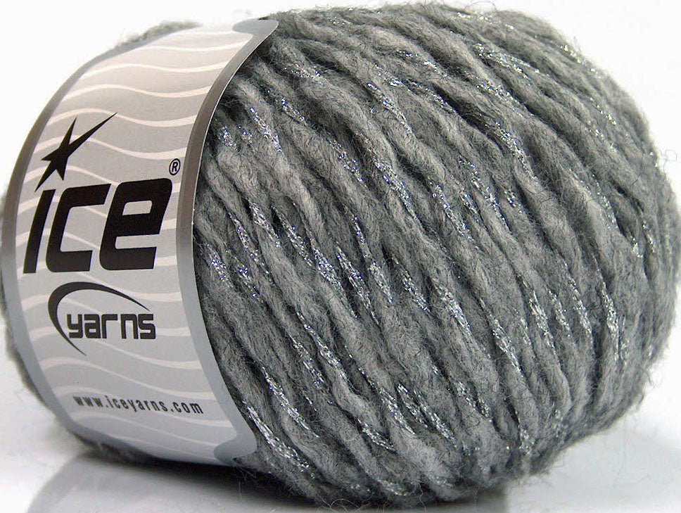 Lot of 8 Skeins ICE SALE METALLIC (20% Wool) Hand Knitting Yarn Grey Silver