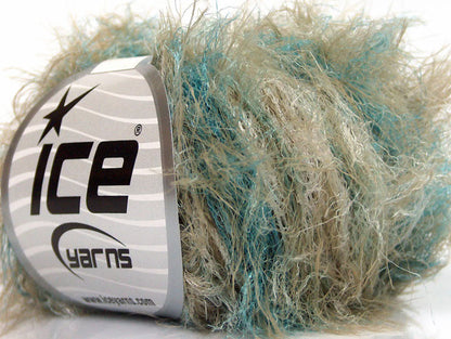 Lot of 8 Skeins ICE SALE EYELASH Hand Knitting Yarn Turquoise Camel Brown