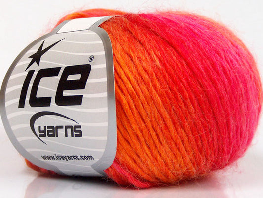 Lot of 8 Skeins ICE WOOL CORD LIGHT (50% Wool) Yarn Fuchsia Orange Gold