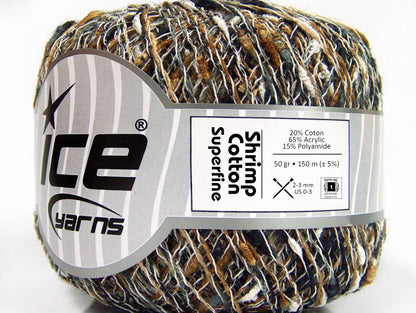 Lot of 6 Skeins Ice Yarns SHRIMP COTTON SUPERFINE (20% Cotton) Yarn Black Grey Brown White