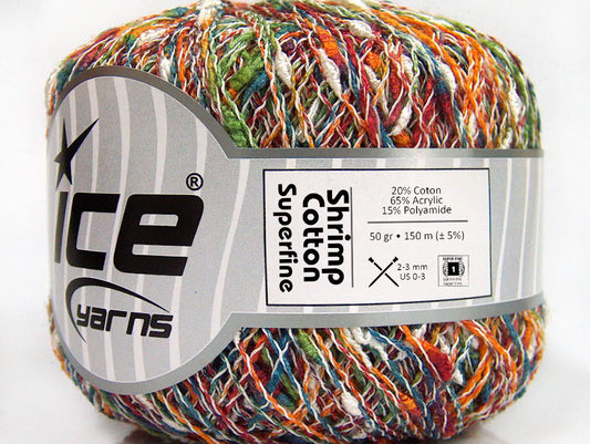 Lot of 6 Skeins Ice Yarns SHRIMP COTTON SUPERFINE (20% Cotton) Yarn Rainbow