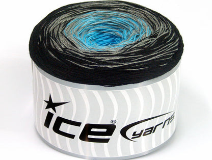 Lot of 2 x 150gr Skeins Ice Yarns CAKES COTTON FINE (50% Cotton) Yarn Black Grey Turquoise