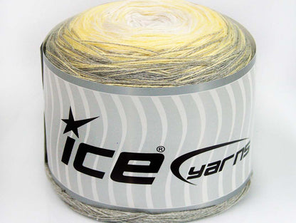 Lot of 2 x 150gr Skeins Ice Yarns CAKES COTTON FINE (50% Cotton) Yarn Grey Light Yellow White