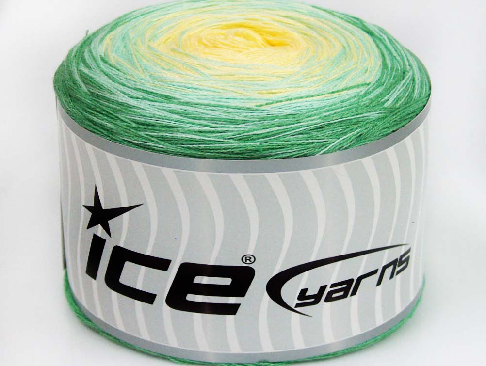 Lot of 2 x 150gr Skeins Ice Yarns CAKES COTTON FINE (50% Cotton) Yarn Green Light Turquoise Light Yellow