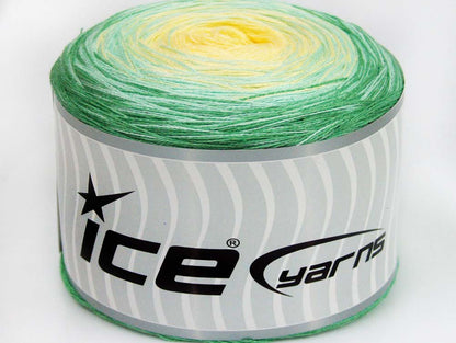 Lot of 2 x 150gr Skeins Ice Yarns CAKES COTTON FINE (50% Cotton) Yarn Green Light Turquoise Light Yellow