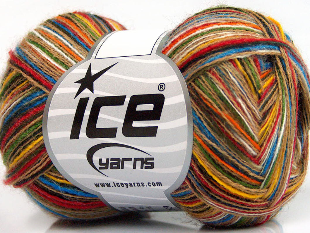 Lot of 8 Skeins ICE SALE WINTER (50% Wool) Hand Knitting Yarn Beige Rainbow