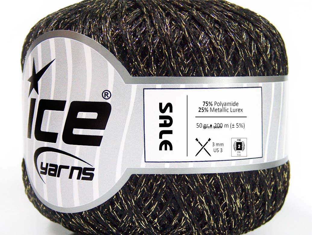 Lot of 6 Skeins Ice Yarns SALE METALLIC Hand Knitting Yarn Black Gold