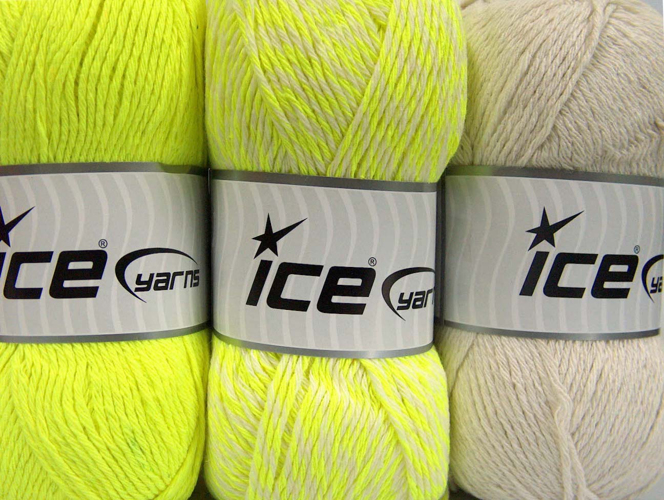 Lot of 3 x 100gr Skeins Ice Yarns OMBRE Hand Knitting Yarn Neon Yellow Ecru