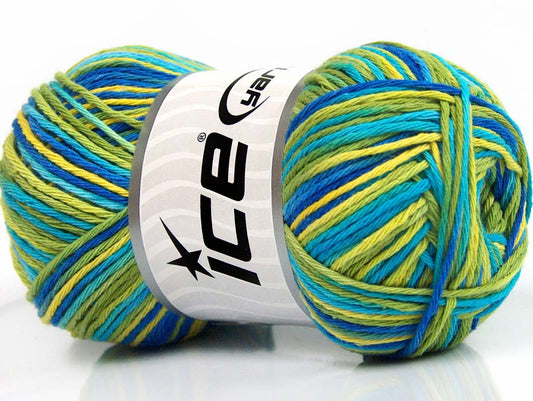 Lot of 4 x 100gr Skeins Ice Yarns NATURAL COTTON COLOR (100% Cotton) Yarn Green Shades Blue Shades
