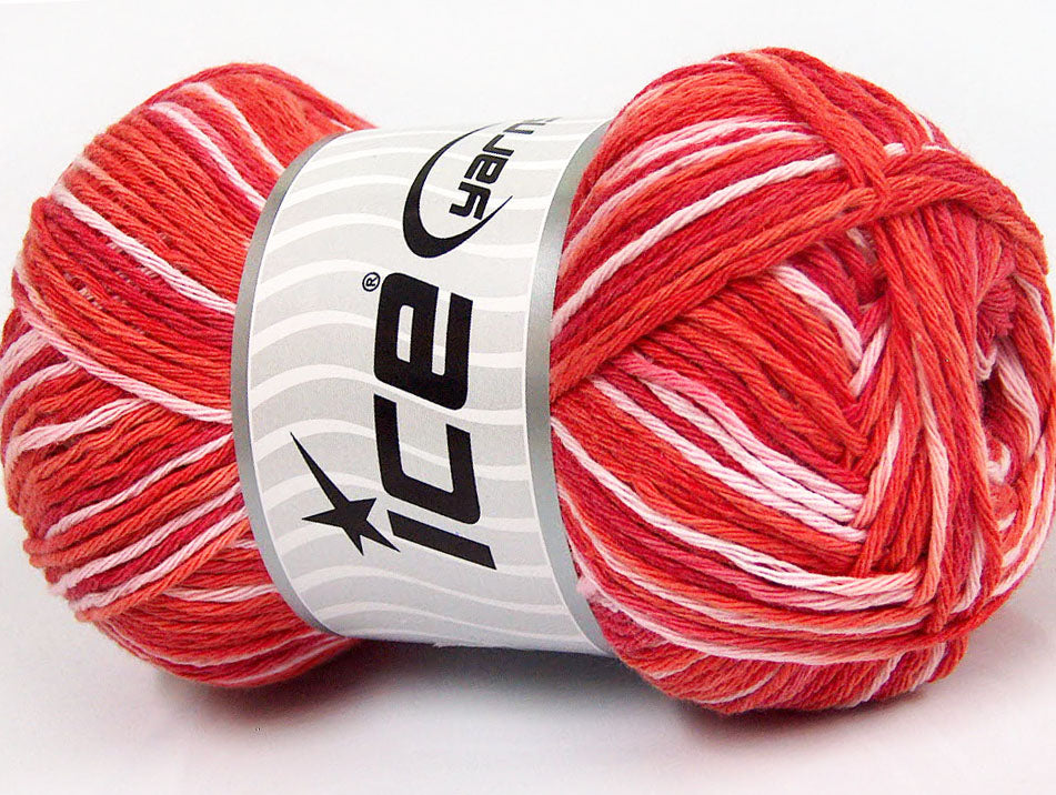 Lot of 4 x 100gr Skeins Ice Yarns NATURAL COTTON COLOR (100% Cotton) Yarn Red Salmon Shades