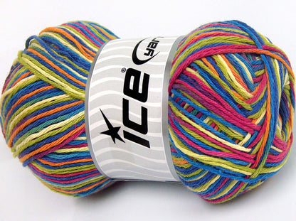 Lot of 4 x 100gr Skeins Ice Yarns NATURAL COTTON COLOR (100% Cotton) Yarn Blue Shades Orange Green Pink