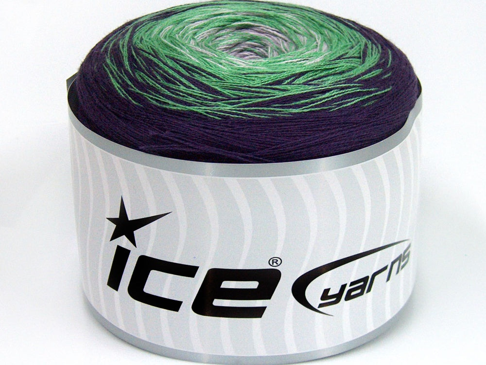 Lot of 2 x 150gr Skeins Ice Yarns CAKES COTTON FINE (50% Cotton) Yarn Purple Shades Light Green