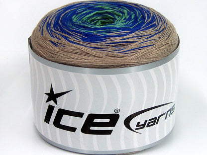 Lot of 2 x 150gr Skeins Ice Yarns CAKES COTTON FINE (50% Cotton) Yarn Light Camel Blue Light Green