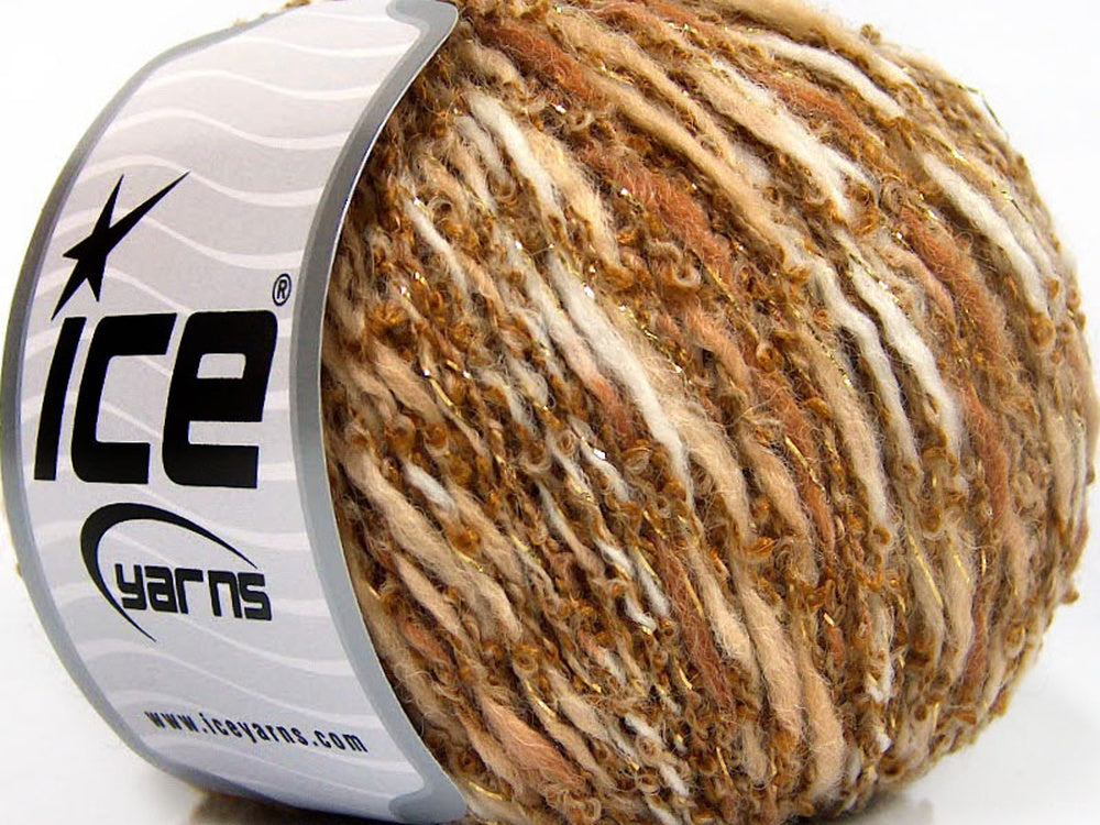 Lot of 8 Skeins Ice Yarns LUCE LANA (40% Wool) Yarn Brown Shades Cream Gold