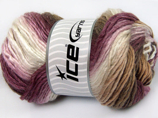 Lot of 4 x 100gr Skeins Ice Yarns AMBIENTE (50% Wool) Yarn Maroon Shades White Camel
