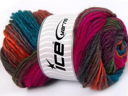 Lot of 4 x 100gr Skeins Ice Yarns AMBIENTE (50% Wool) Yarn Turquoise Copper Fuchsia