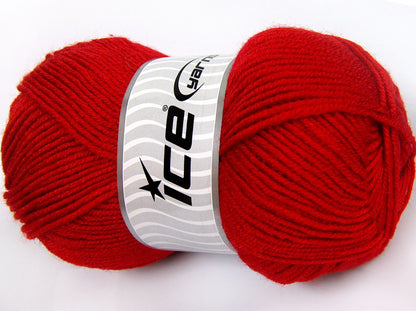 Lot of 4 x 100gr Skeins Ice Yarns FAVOURITE WOOL (50% Wool) Yarn Red