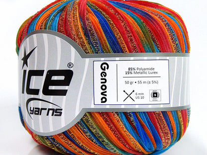 Lot of 6 Skeins Ice Yarns GENOVA Hand Knitting Yarn Orange Blue Red