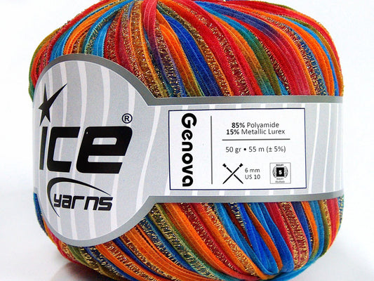 Lot of 6 Skeins Ice Yarns GENOVA Hand Knitting Yarn Orange Blue Red