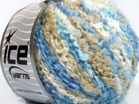 Lot of 8 Skeins Ice Yarns BOUCLE WOOL BULKY (35% Wool) Yarn Blue Shades Beige Ecru