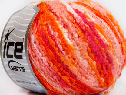 Lot of 8 Skeins Ice Yarns BOUCLE WOOL BULKY (35% Wool) Yarn Orange Shades Fuchsia White