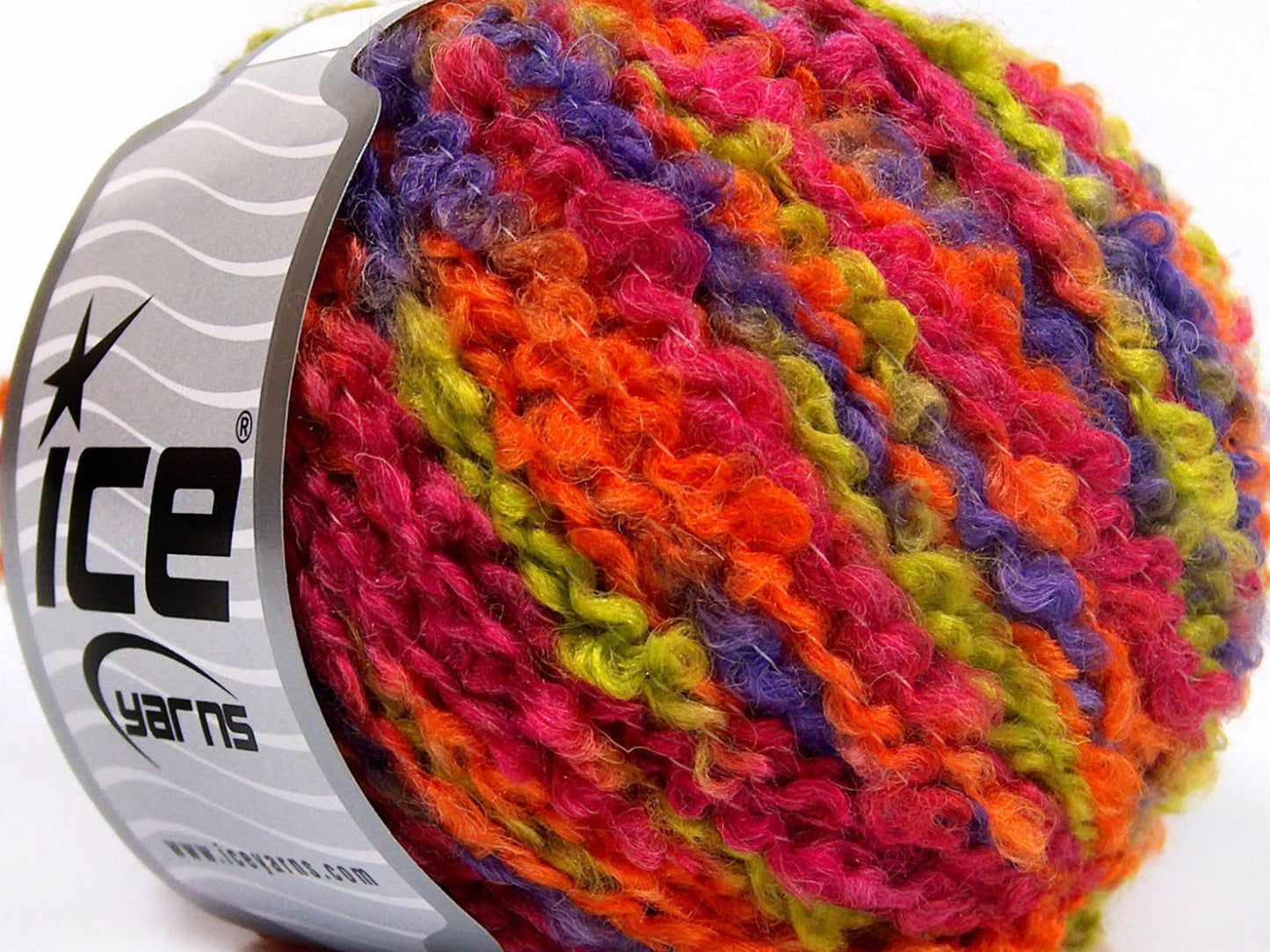 Lot of 8 Skeins Ice Yarns BOUCLE WOOL BULKY (35% Wool) Yarn Fuchsia Orange Green Purple