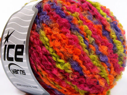 Lot of 8 Skeins Ice Yarns BOUCLE WOOL BULKY (35% Wool) Yarn Fuchsia Orange Green Purple