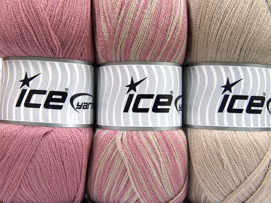 Lot of 3 x 100gr Skeins Ice Yarns BABY OMBRE Yarn Light Camel Orchid