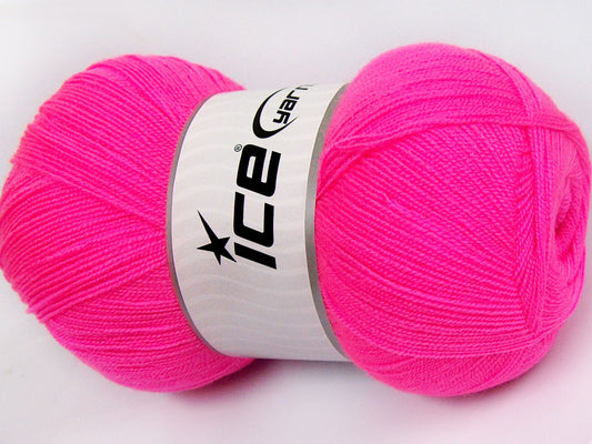 Lot of 4 x 100gr Skeins Ice Yarns KRISTAL Hand Knitting Yarn Neon Pink