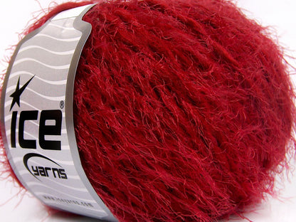 Lot of 8 Skeins Ice Yarns SALE EYELASH (30% Wool) Hand Knitting Yarn Red