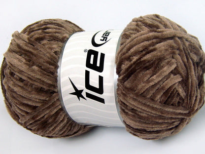 Lot of 4 x 100gr Skeins Ice Yarns CHENILLE LIGHT 100 (100% MicroFiber) Yarn Brown