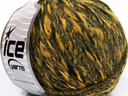 Lot of 8 Skeins Ice Yarns MISTERO LANA (50% Wool) Yarn Dark Green Gold