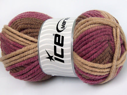 Lot of 4 x 100gr Skeins Ice Yarns ELITE WOOL SUPERBULKY (50% Wool) Yarn Brown Shades Purple