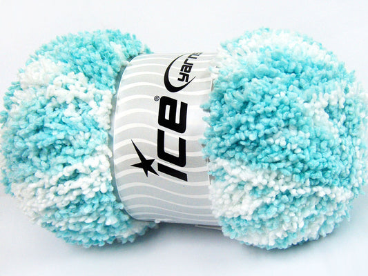 Lot of 4 x 100gr Skeins Ice Yarns BABY PUFFY Yarn Turquoise White