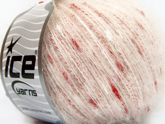 Lot of 8 Skeins Ice Yarns KID MOHAIR PUNTO (40% Kid Mohair 25% Cotton) Yarn Ecru Red