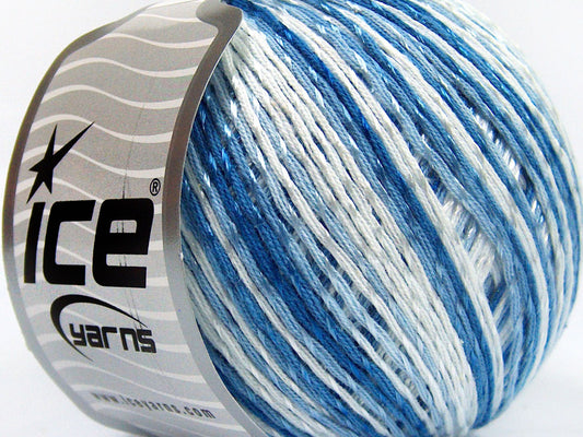 Lot of 4 x 100gr Skeins Ice Yarns SUMMER (70% Mercerized Cotton 30% Viscose) Yarn Blue Shades White