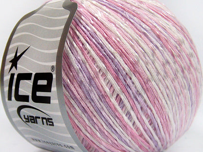 Lot of 4 x 100gr Skeins Ice Yarns SUMMER (70% Mercerized Cotton 30% Viscose) Yarn Light Pink Light Lilac White